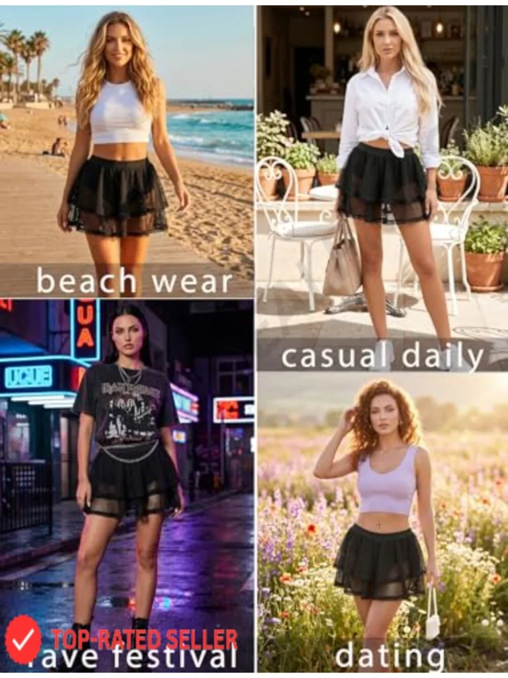 Women's High Waist Ruffle Skort with Built-in Shorts Layered Mesh Y2K A-Line